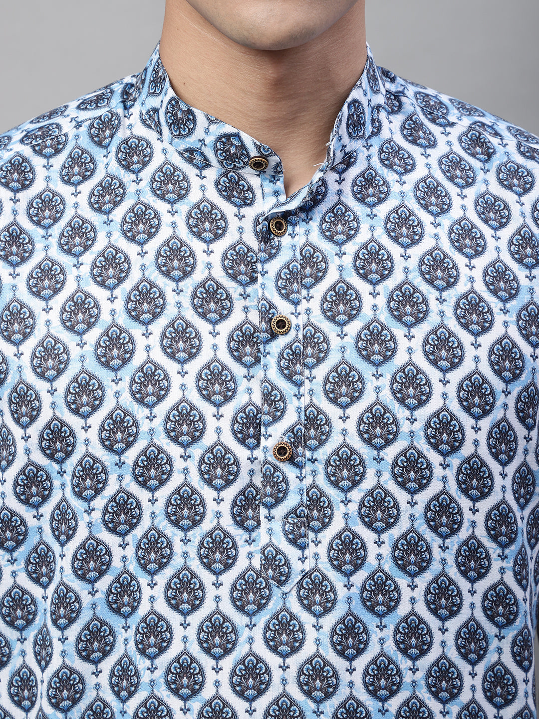 Louis Monarch Men Printed Grey Pure Cotton Straight Kurta